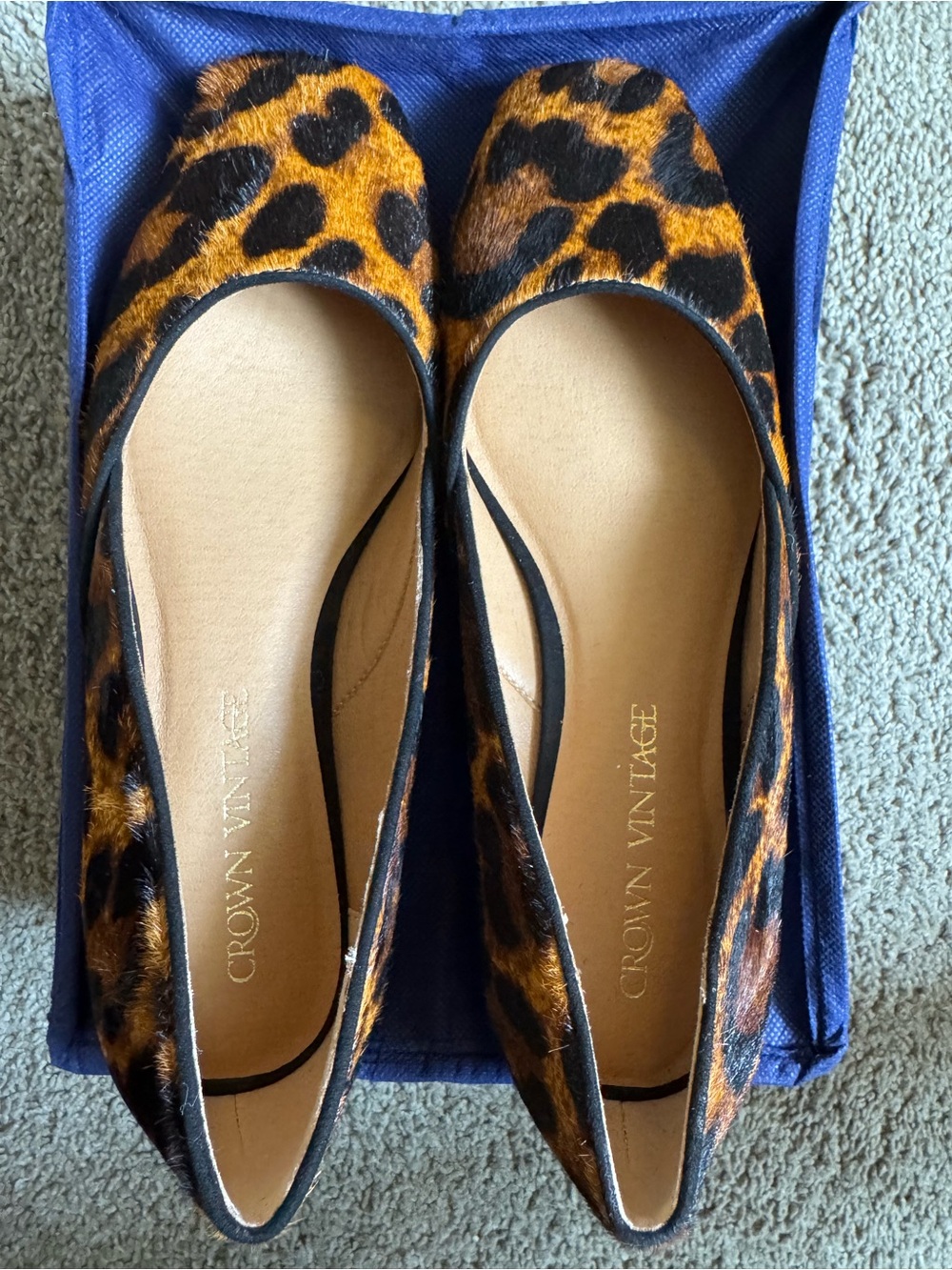 Crown Vintage Real Leopard Fur Ballet Flats in Brown and Black NWOT
